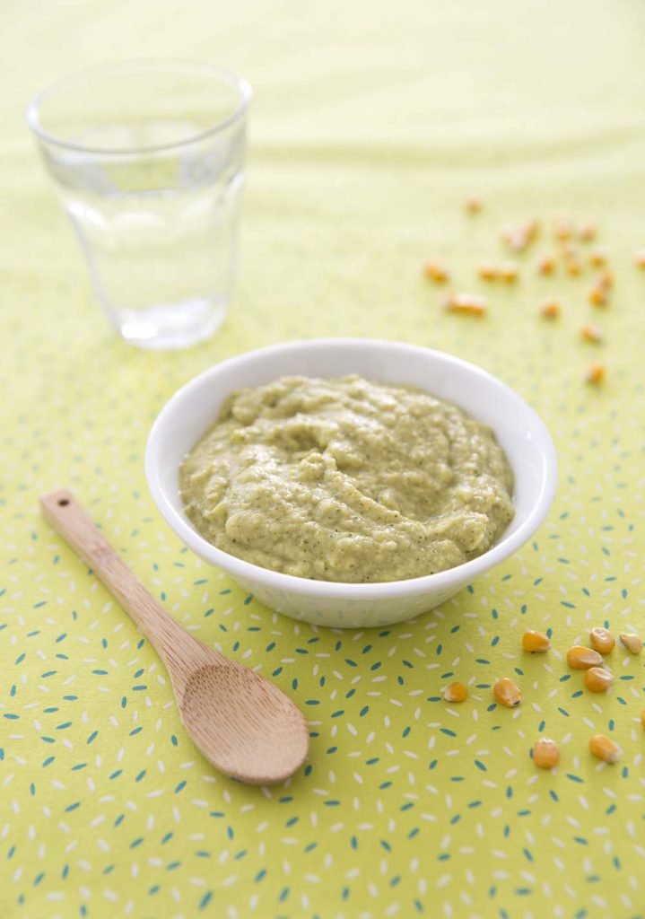 Purée de bébé courgettes maïs jambon