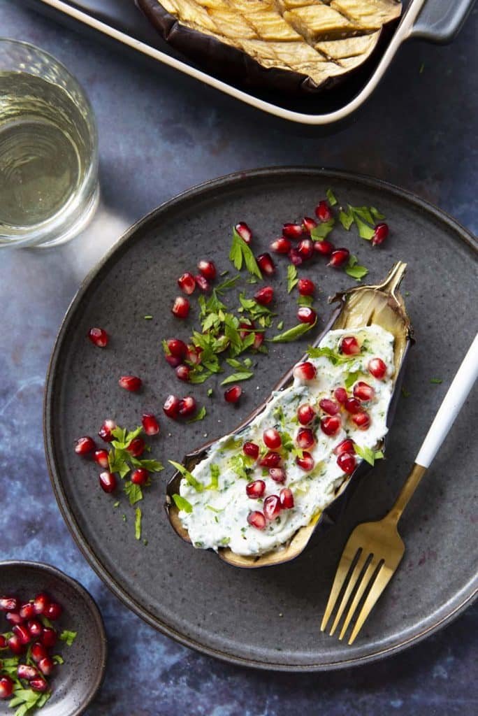 Recette Aubergines rôties sauce yaourt grenade