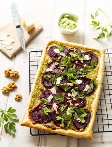 Recette Tarte fine betterave pesto d'herbes