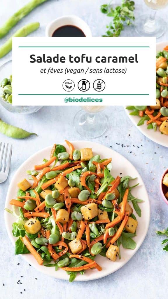 Recette Salade printanière tofu caramélisé au sirop d'érable, carottes et fèves