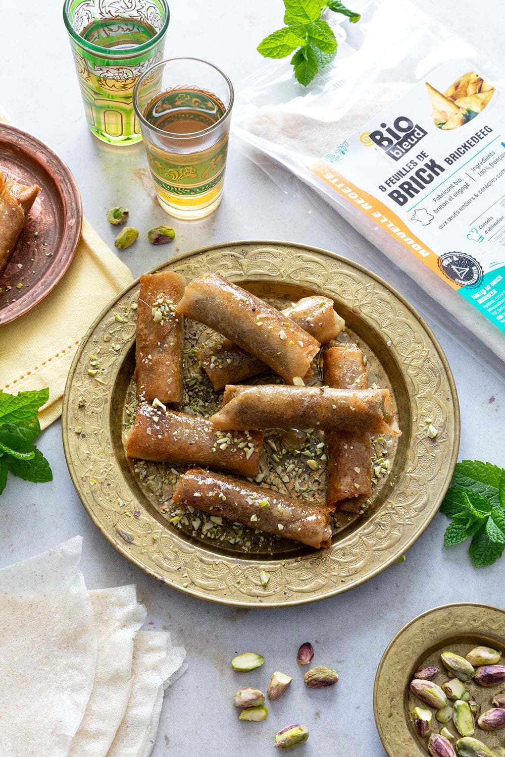 Recette Cigares pistaches citron au miel et fleur d'oranger, avec les feuilles de brick Biobleud